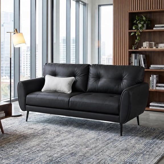 LAZZO 61 Loveseat Sofa, Tufted Faux Leather 2-Seater Couch for Small Spaces, Black