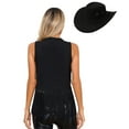 thumbnail image 2 of Alvivi Women Fringe Waistcoat Vest with Cowboy Hat Western Cowgirl Outfits 70s Hippie Costume Black XL, 2 of 7