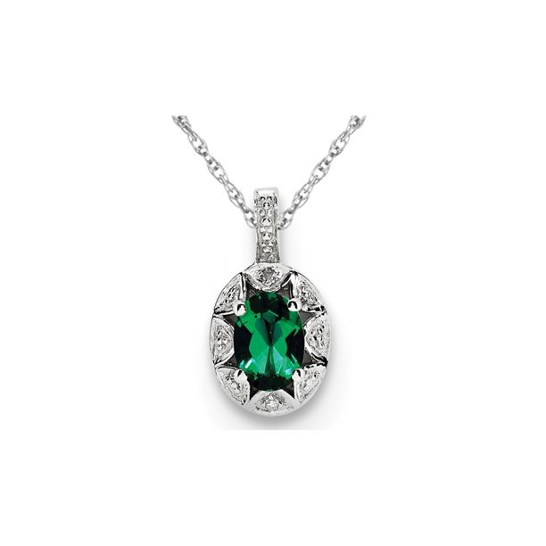 Gem And Harmony Lab Created Emerald Pendant Necklace in Polished