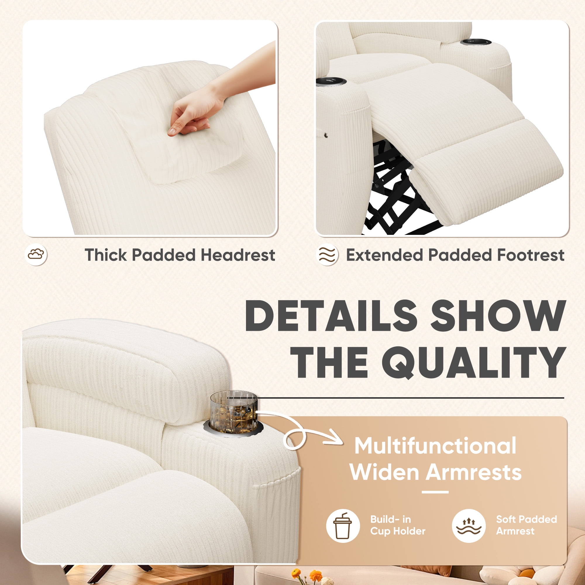 Homall Power Lift Recliner with Eight Vibrating Massages Ergonomic Single Sofa with Side Pocket and Soft Corduroy for Elderly,Corduroy Beige