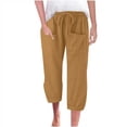thumbnail image 4 of ABATAB Capri Pants for Women Casual Summer Drawstring Capris Cotton Linen Wide Leg Crop Trousers with Pockets, 4 of 6
