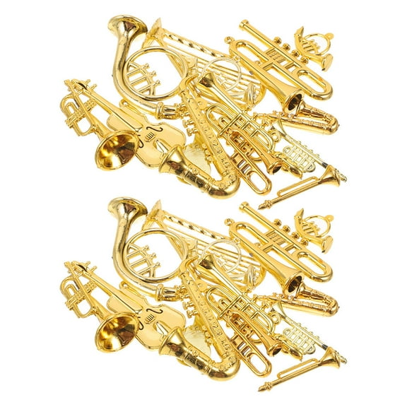 OUNONA 28-Piece Miniature Golden Musical Instrument Ornaments Set for Christmas Tree Decorations and Holiday Crafts