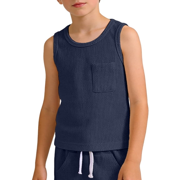 MEZZALL T-Shirts Boys Tank Tops Sleeveless Crew Neck Undershirts Kids Basic Tank T Shirts With Pockets Casual Athletic Tee Birthday Dailywear