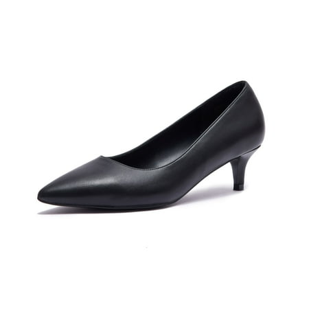 Zhabtuc Womens Kitten Heels 2 Inch Low Heel Pumps Slip On Closed Pointed Toe Pumps Office Work Shoes Dress Pumps Black Size 9.5