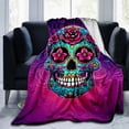 thumbnail image 3 of Gothic Floral Skull Plush Blanket | Soft Polyester, All-Season, Multi-Color, Ideal for Home/Camping/Office Christmas Gift, 3 of 6