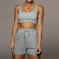 thumbnail image 4 of Women's 2 Piece Workout Outfits Set Casual Summer Crop Tank Tops and High Waisted Drawstring Shorts Sets Sweatsuits, 4 of 7