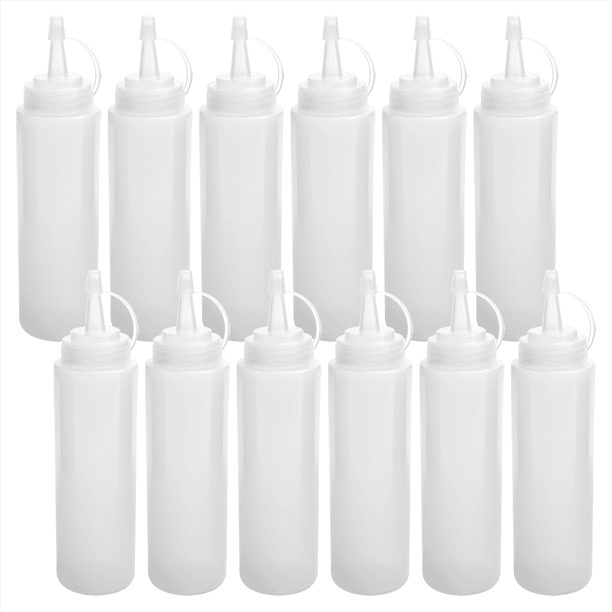 Paquete de 12 Condimento Squirt Squeeze 8 Oz con Tapas Giratorias para Salsa, Salsa Tomate, Barbacoa, Aderezo, Pintura