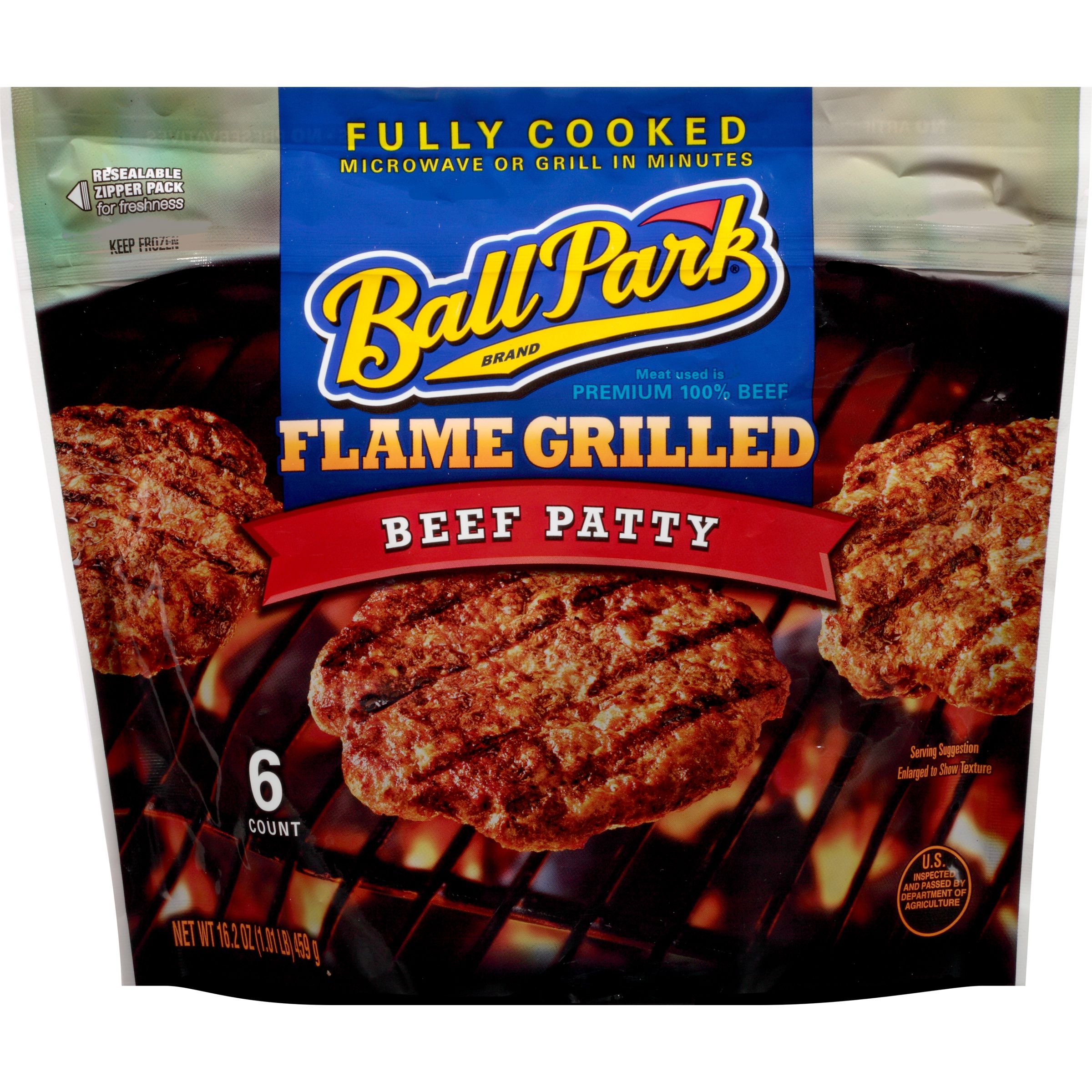 Ball Park Fully Cooked Flame Grilled Original Beef Patties 6 Count