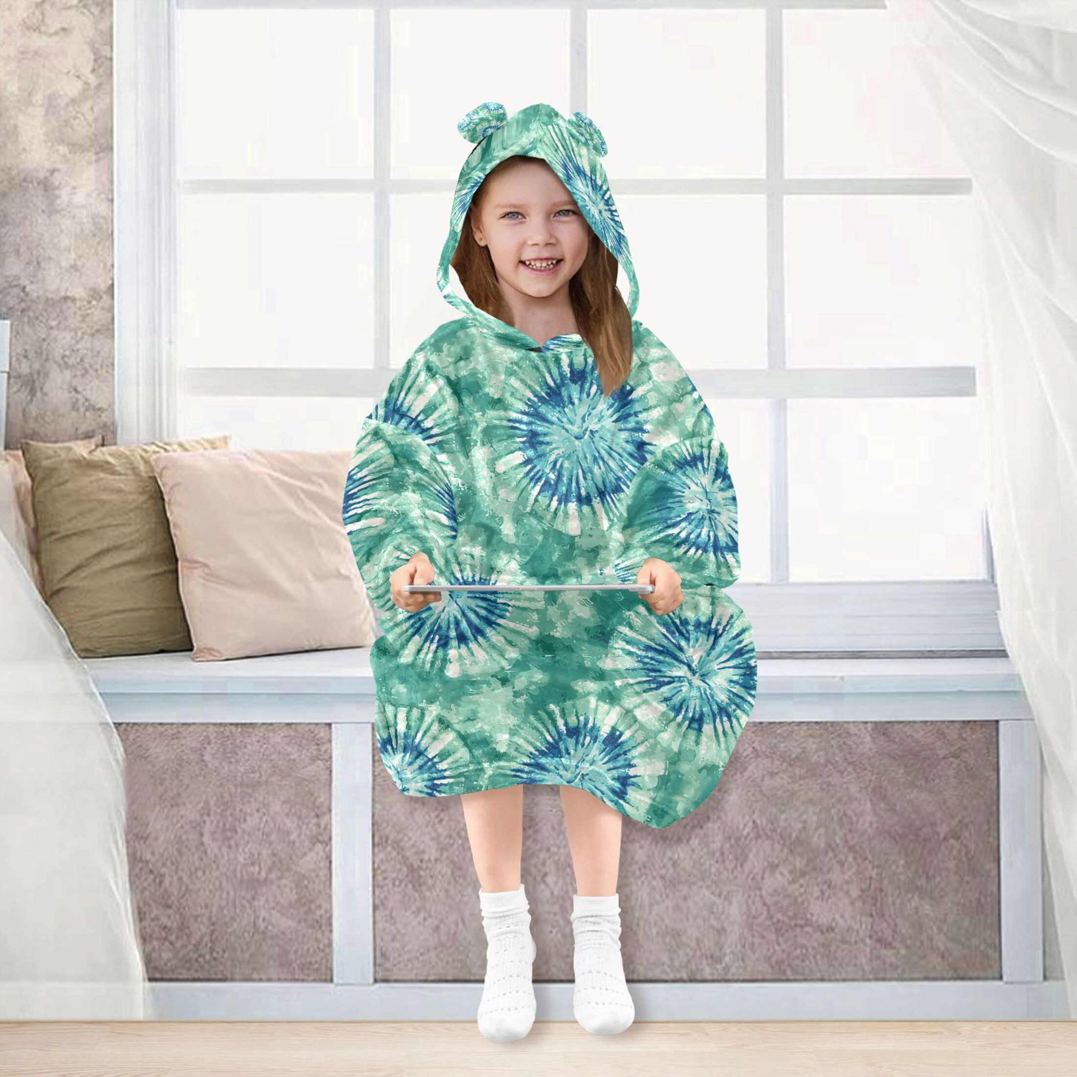 joogoo Wearable Blanket Hoodie for Tie Dye Green Flannel Sherpa Pocket 3-14 YR S