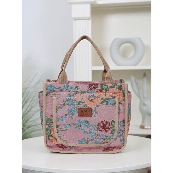 DLIU Thickened Jacquard Fabric, Flower Pattern, Tote Bag, Carrying Bag, Women's Bag, Gutility Bag, 1 Piece