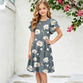 thumbnail image 4 of Grblisyd Girls Dresses Casual Ruffle Short Sleeve Midi Dress Cute Floral Print Crew Neck A-Line Dress, 4 of 5