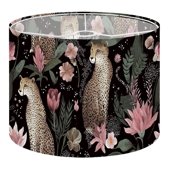 Linen Drum Lampshades Cheetah Floral Tropical Leaves Pink Blooms 13"x13"x10" Light Shade for Table Lamps Floor Lamps Drum Lamp Shades Lampshade Replacement Assembly Required