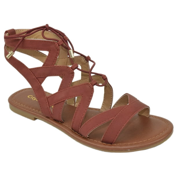 City Classified Shoes Women Gladiator CrissCross Cut Out Sandals Lace