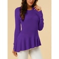 thumbnail image 6 of MODA NOVA Juniors Long Sleeves Ribbed Irregular Curved Hem Peplum Knit Blouse, 6 of 7