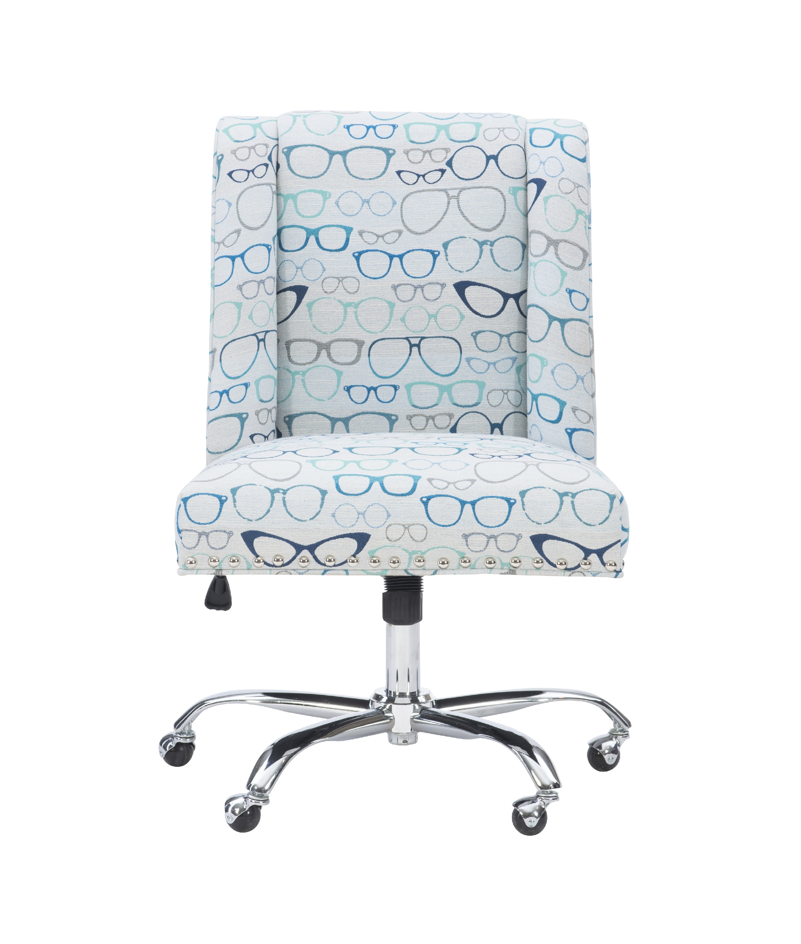 Linon Draper Wood Upholstered Glasses Office Chair in Blue