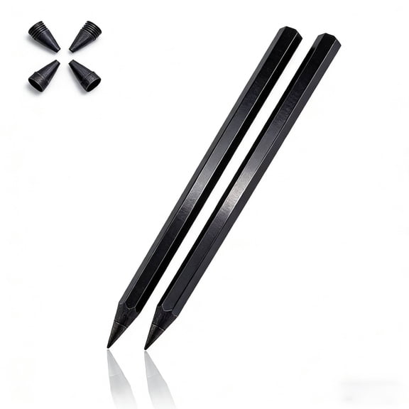 2PC Everpen Erasable Pencil Metallic Inkless Metal Pen No Ink Aluminum Pencil for Adult Writing Drawing Drafting Office