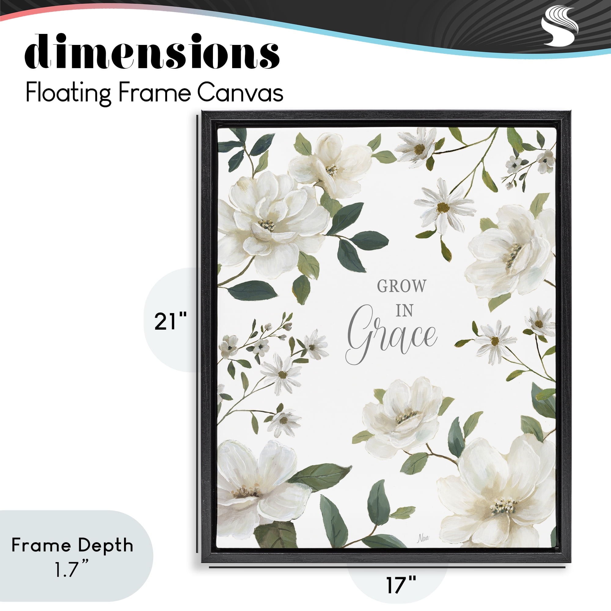Stupell Industries Floral Grow In Grace Black Framed Floater Canvas Wall Art, design by Nan