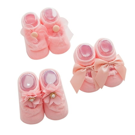 

Baby Girls Boys Anti-Slip Lace Bowknot Solid Floor Socks