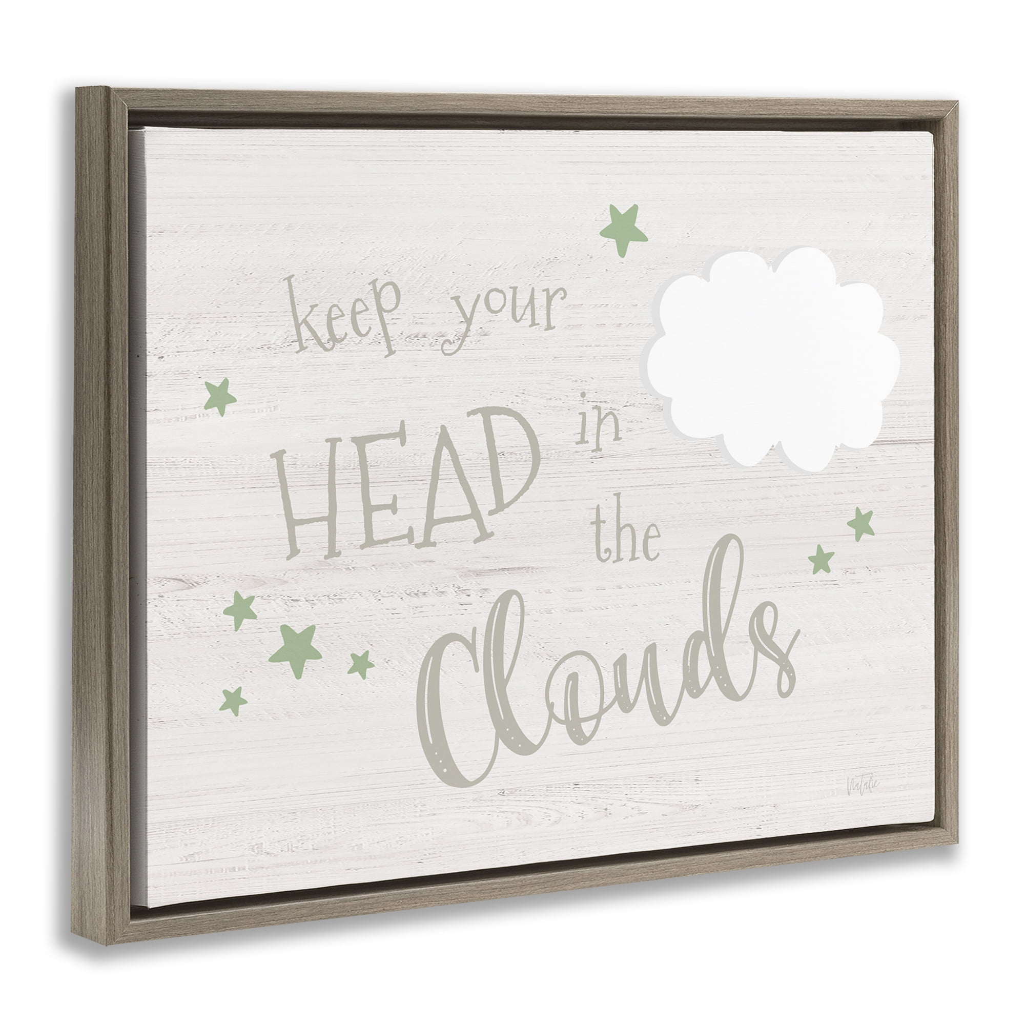 Stupell Industries Head in Clouds Phrase Landscape & Nature Painting Brown Floater Framed Canvas Art Print Wall Art, 31 x 25