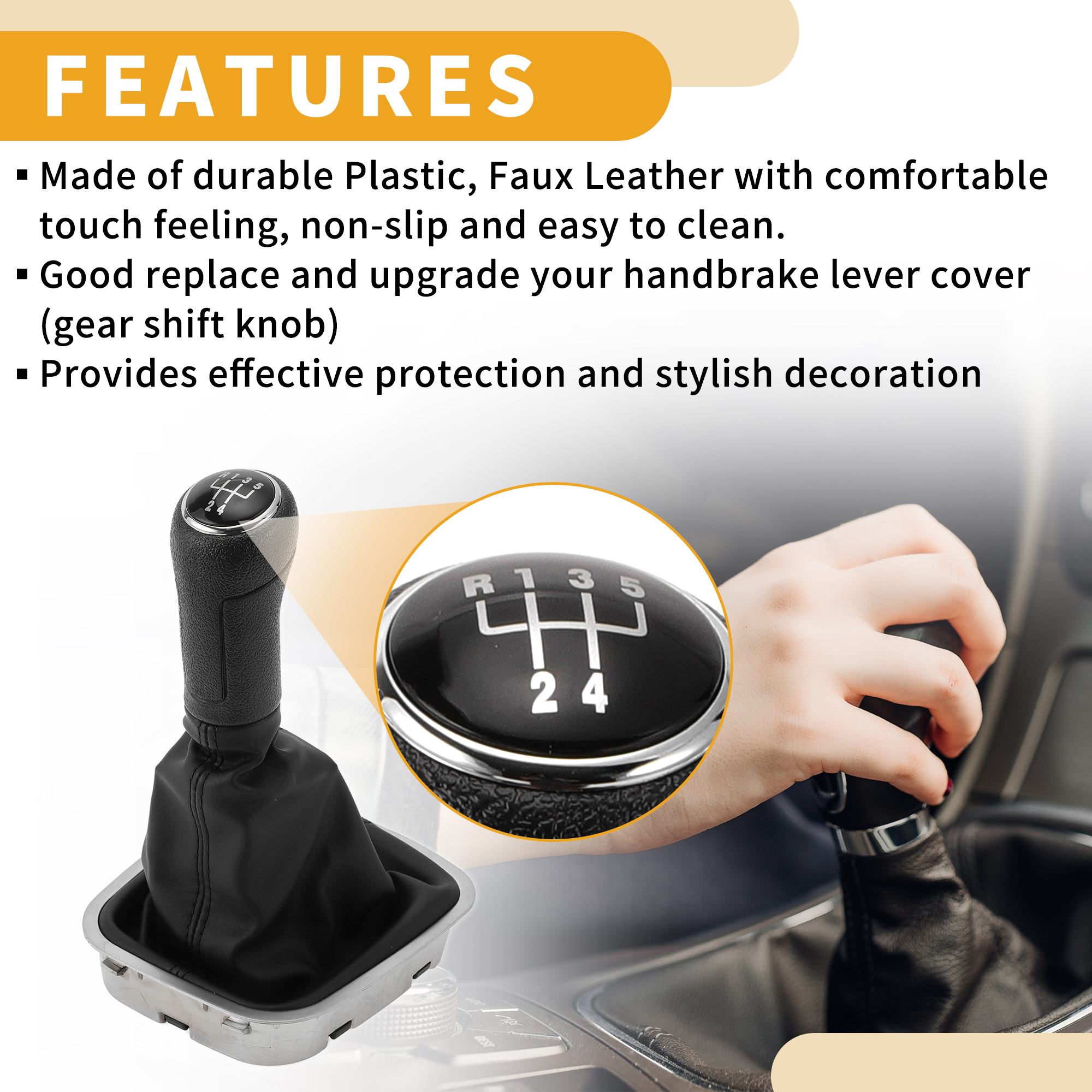 Unique Bargains 5 Speed Manual Gear Shift Knob with Cover - Car Shift Lever Knob with Cover - for Volkswagen Polo 2010-2013 Plastic Faux Leather Black - 1 Pc