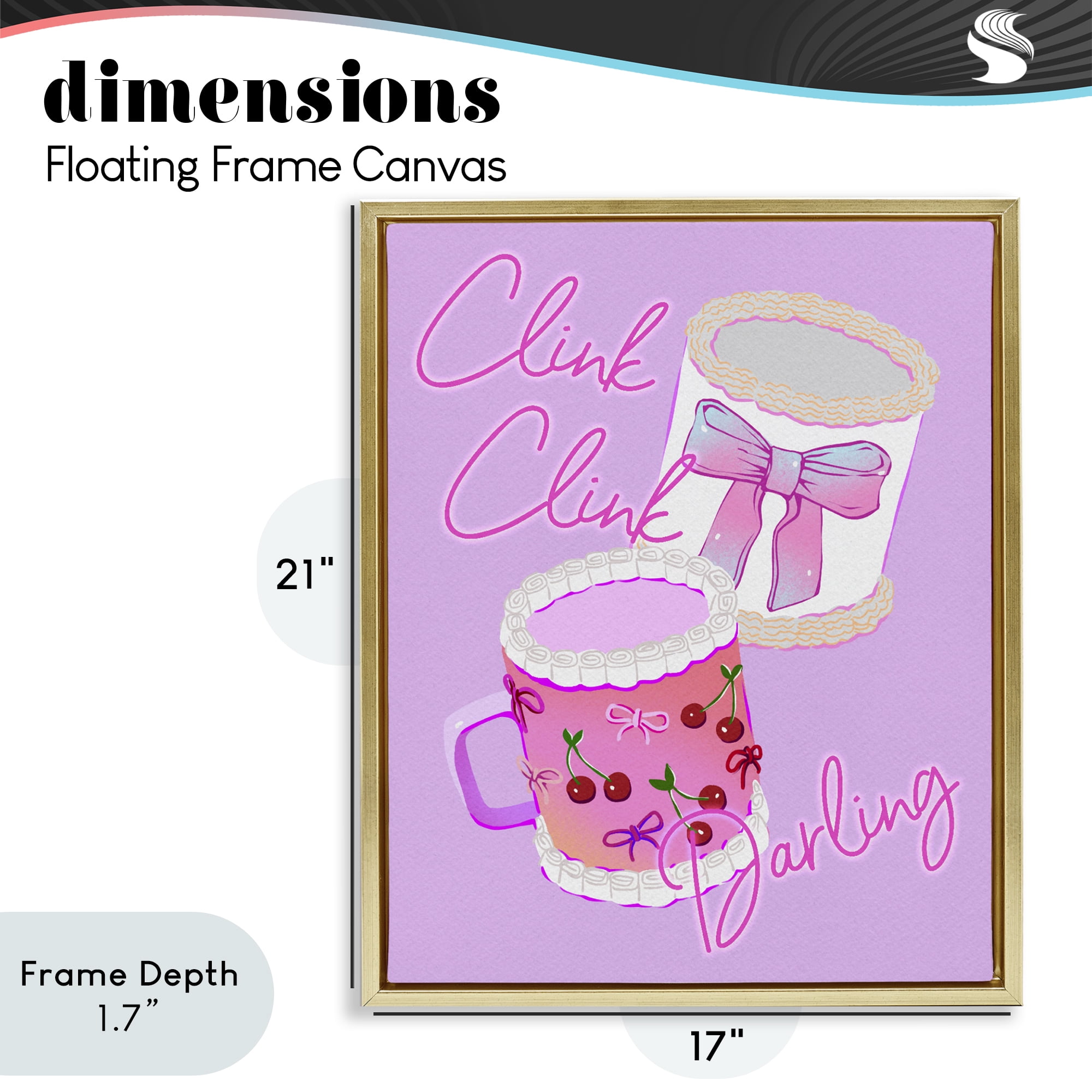 Stupell Industries Clink Darling Cherry Mug Gold Framed Floater Canvas Wall Art, design by Ziwei Li