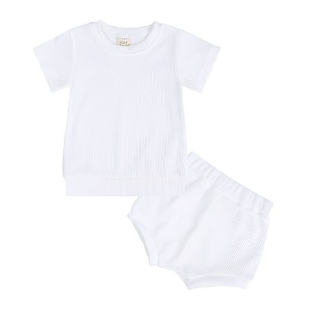 

NECHOLOGY Sweat Suit for Teen Girls Toddlers Kids Girls Boys Cute Ribbed Soild Short Sleeve Top Short Baby Girl Clothes Bundle Childrenscostume White 2-3 Years
