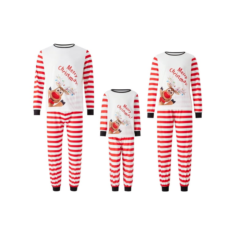 DuAnyozu Family Matching Reindeer Striped Christmas Pajamas Sets Tops Pants 2 pieces Sizes Kids Adult Unisex