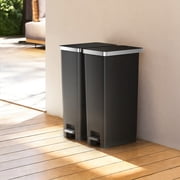 EKO Hana Step Trash Can, 2-Pack, 8-Gallon Each, Black Plastic