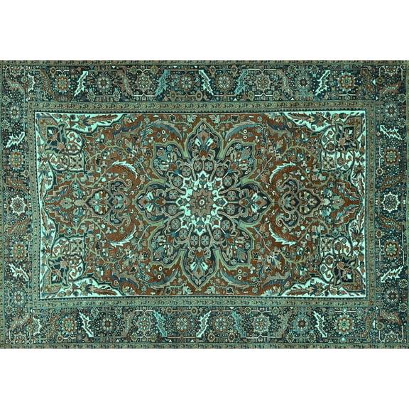 Ahgly Company Machine Washable Indoor Rectangle Persian Turquoise Blue Traditional Area Rugs, 5' x 7'