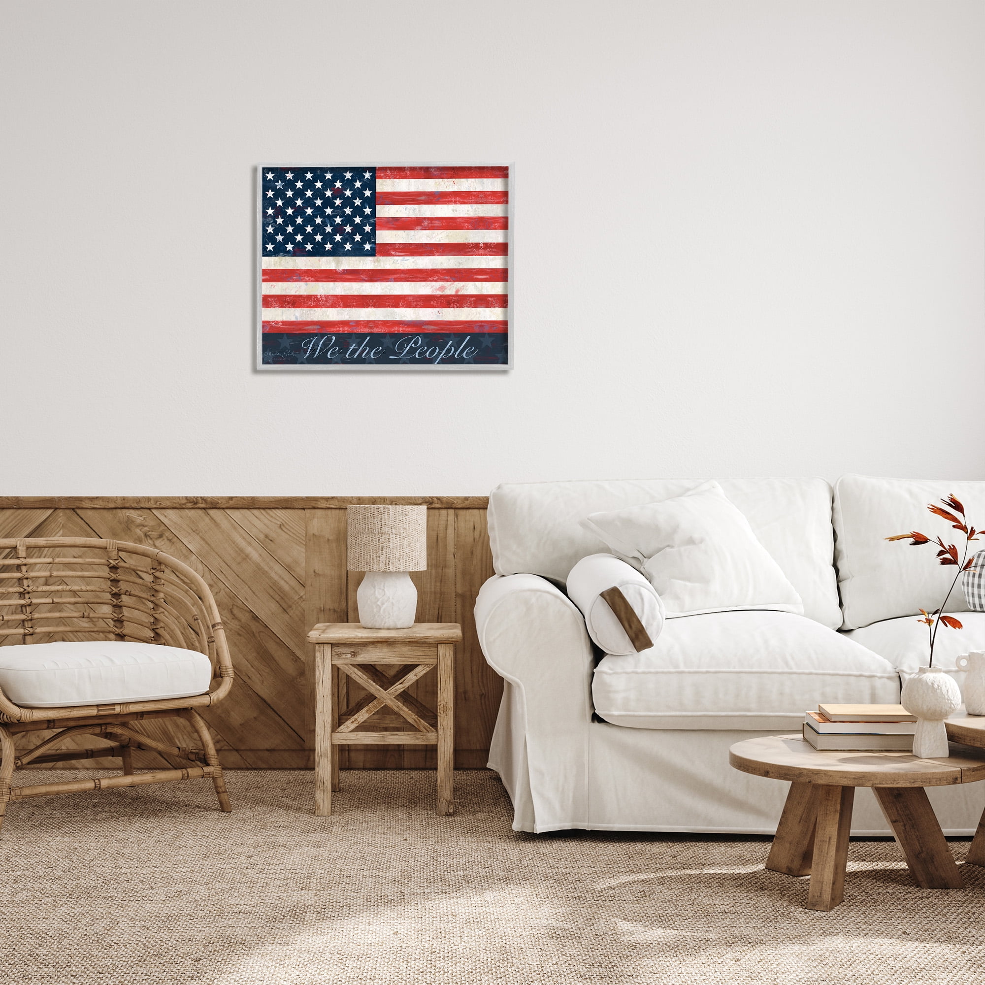 Stupell Industries We The People Flag Typography Painting Gray Framed Art Print Wall Art, 30 x 24