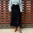 thumbnail image 2 of QHFBli Women's Fringe Trim Suede Skirt High Waisted Pencil Dressy Fall Winter Midi Long Skirt, 2 of 6
