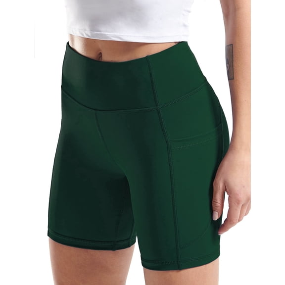 Cadmus Plus Size High Waist Yoga Shorts for Women Workout Running Shorts Naked Feeling Biker Shorts Tummy Control Deep Pockets, Dark Green, 2XL