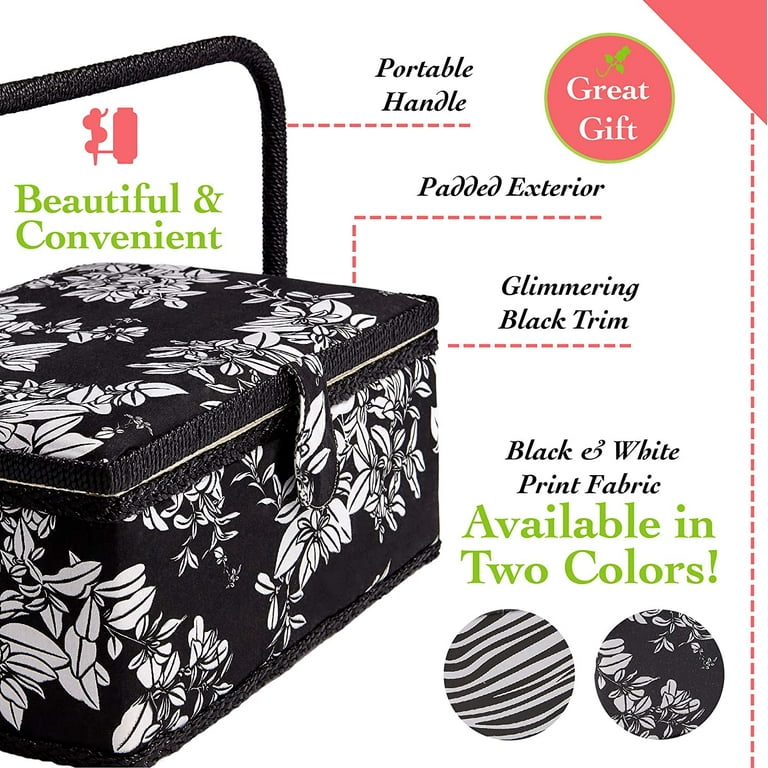 Collapsible Sewing Kit Organizer Box, Grey & Floral