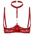 thumbnail image 4 of Lencería para mujer, sujetador de copa abierta con pecho, encaje Floral transparente, con aros, sujetadores sexis sin forro, Tops, ropa interior con cuello Halter y pecho descubierto, 4 of 5