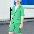 thumbnail image 4 of AINIYS Boys Short Sleeve Crew Neck Pullover Lightweight Stylish Three Piece Jacket Shirt And Shorts Set For Party Vacation Daily Green 1-2 Years, 4 of 6