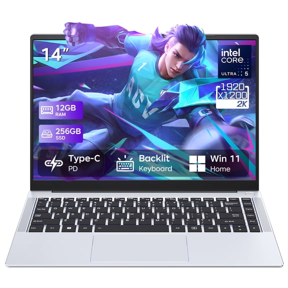 RNRUO 14" Windows 11 Laptop, Intel Core Ultra 5 115U, 12GB LPDDR5 RAM, 256GB SSD, IPS Display, Backlit Keyboard, WiFi 6, BT5.2, Office 2024 Included, Portable Work Travel Laptop Computer