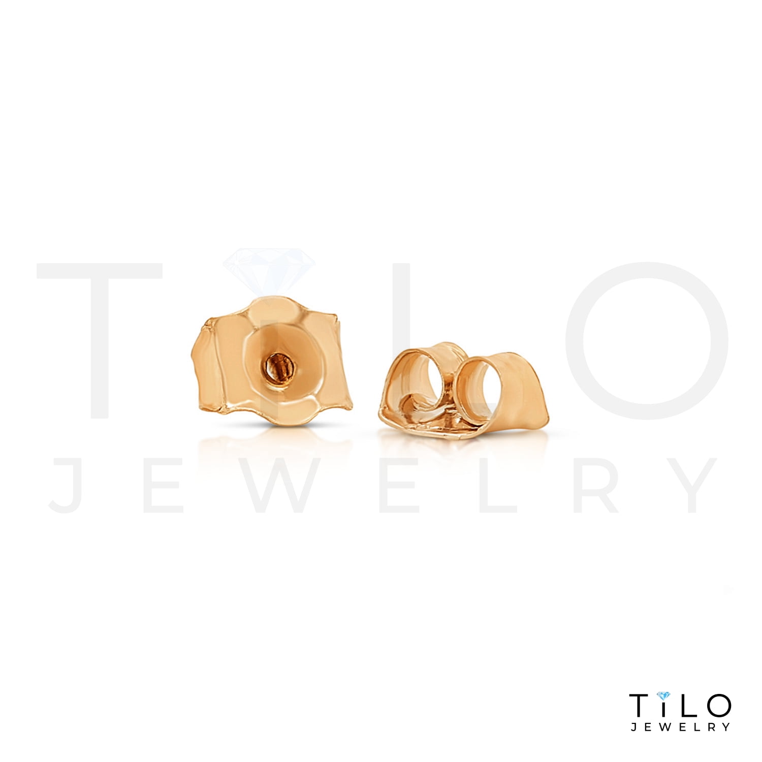 Tilo Jewelry 14K Rose Gold Solitaire Round CZ Stud Post Earrings with Secure Push-backs | 4mm | Classic Everyday Earrings | Women, Men, Unisex