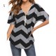 thumbnail image 1 of Camiseta de mujer de manga corta con cremallera, cuello en V, raya, blusa informal, negro, S Sweethay AP001585-05, 1 of 7
