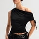 thumbnail image 3 of Blusa ajustada con cuello sesgado y pliegues para mujer Elegante, 3 of 6