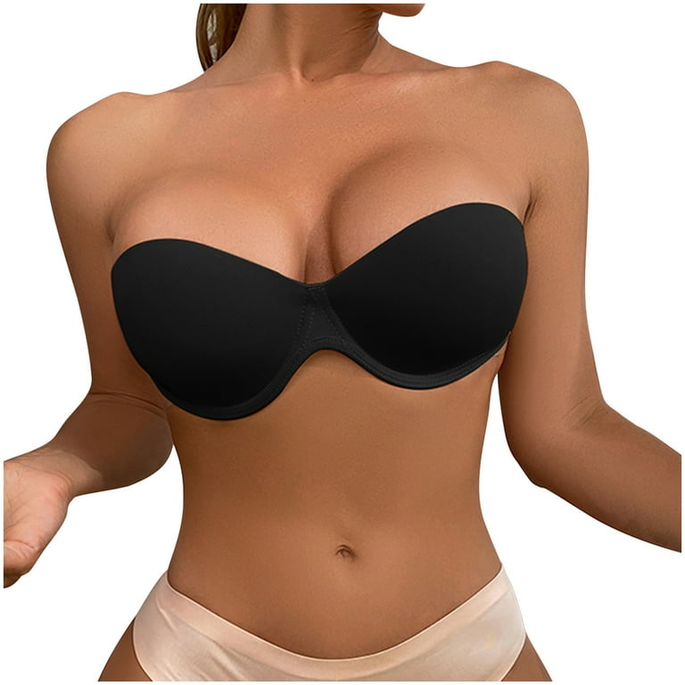 Ecqkame Women's Beauty Back Smoothing Strapless Bra Clearance Ladies  Strapless Gathering Invisible Bra Glossy Breast Stickers Seamless Bra  Silicone Underwear Black L 