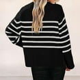 thumbnail image 4 of Women's Striped Oversized Sweater Crewneck Side Split Long Sleeve Pullover (Black, S), 4 of 4