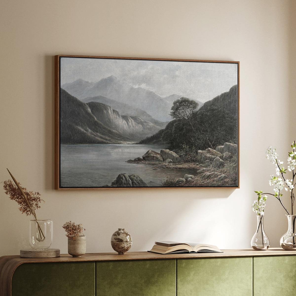 Vintage Landscape-XXXVIII By Wexford Home Framed in Walnut Wood Gallery Wrapped Canvas 25 in. x 37 in.