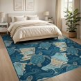 thumbnail image 3 of ODIKA 8'x10' Washable Area Rug Durable, Non-Slip Wave Repeat Ocean Compass Coral Border Vintage Turtle Nautical Map Playful for Living Room, Under Sectional, Family, 3 of 7