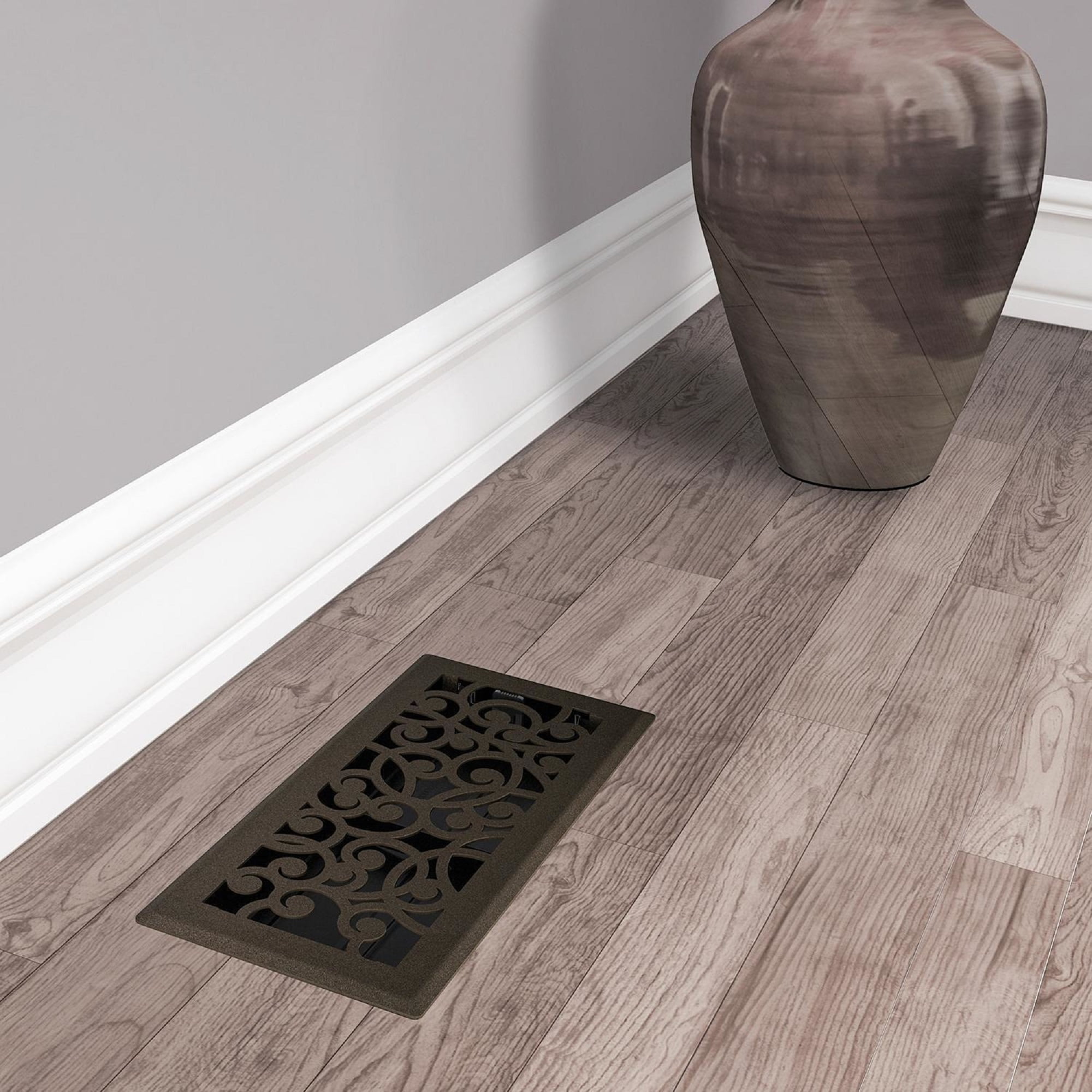Imperial 4in x 10in Wonderland Style Bronze Age Metal Floor Register - Overall 5 1/4" x 11 1/4" — Residential Use, Standard Application