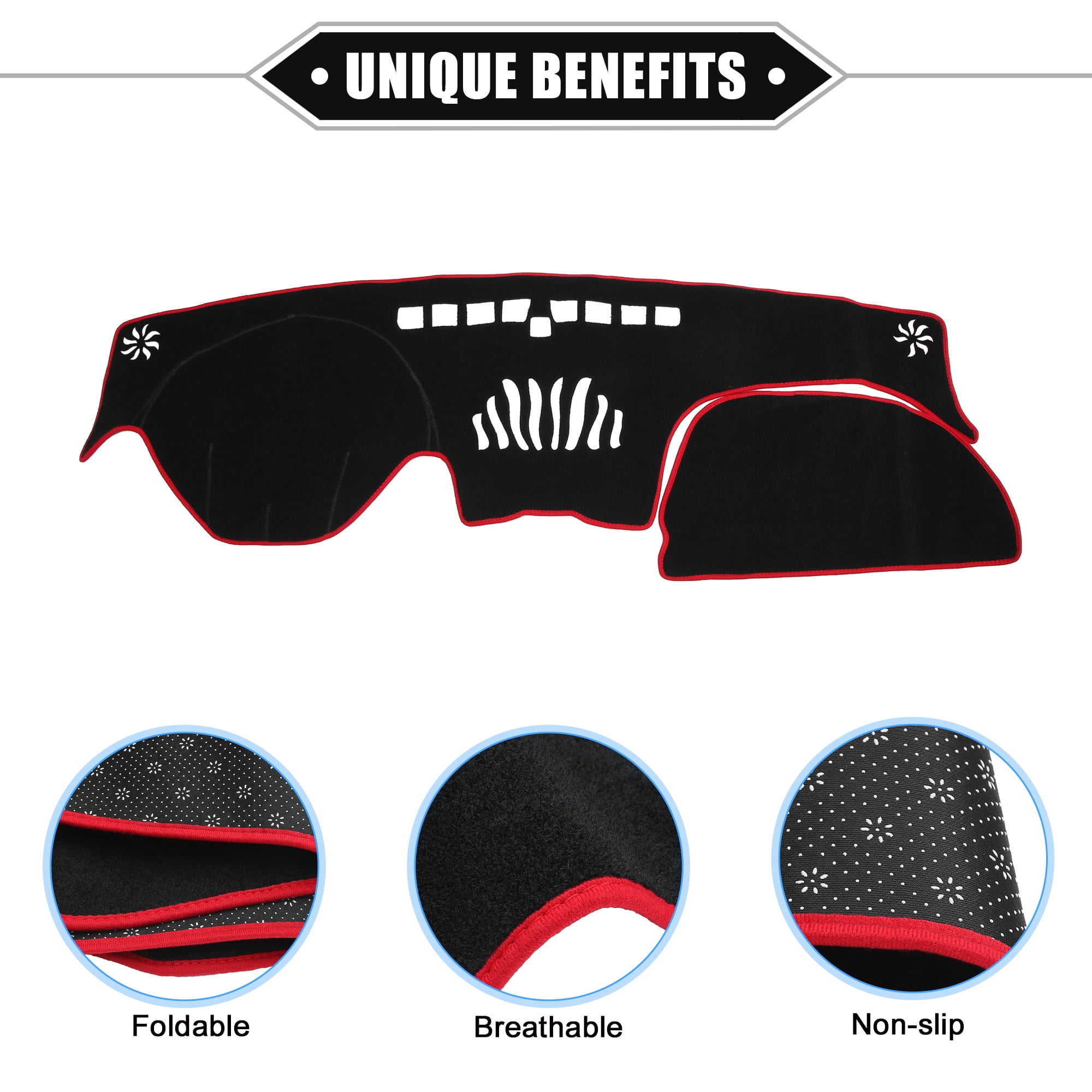 Unique Bargains Dashboard Cover for Hyundai Santa Fe 2019-2020 Non-slip Polyester Black Red Dash Cover Protector Mat