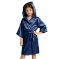 thumbnail image 2 of Frostluinai 3-12 Years Kids Hooded Satin Robe Solid Color Tie Front Lightweight Open Front Bathrobe for Boys Girls Spa Wedding Birthday Party, 2 of 10