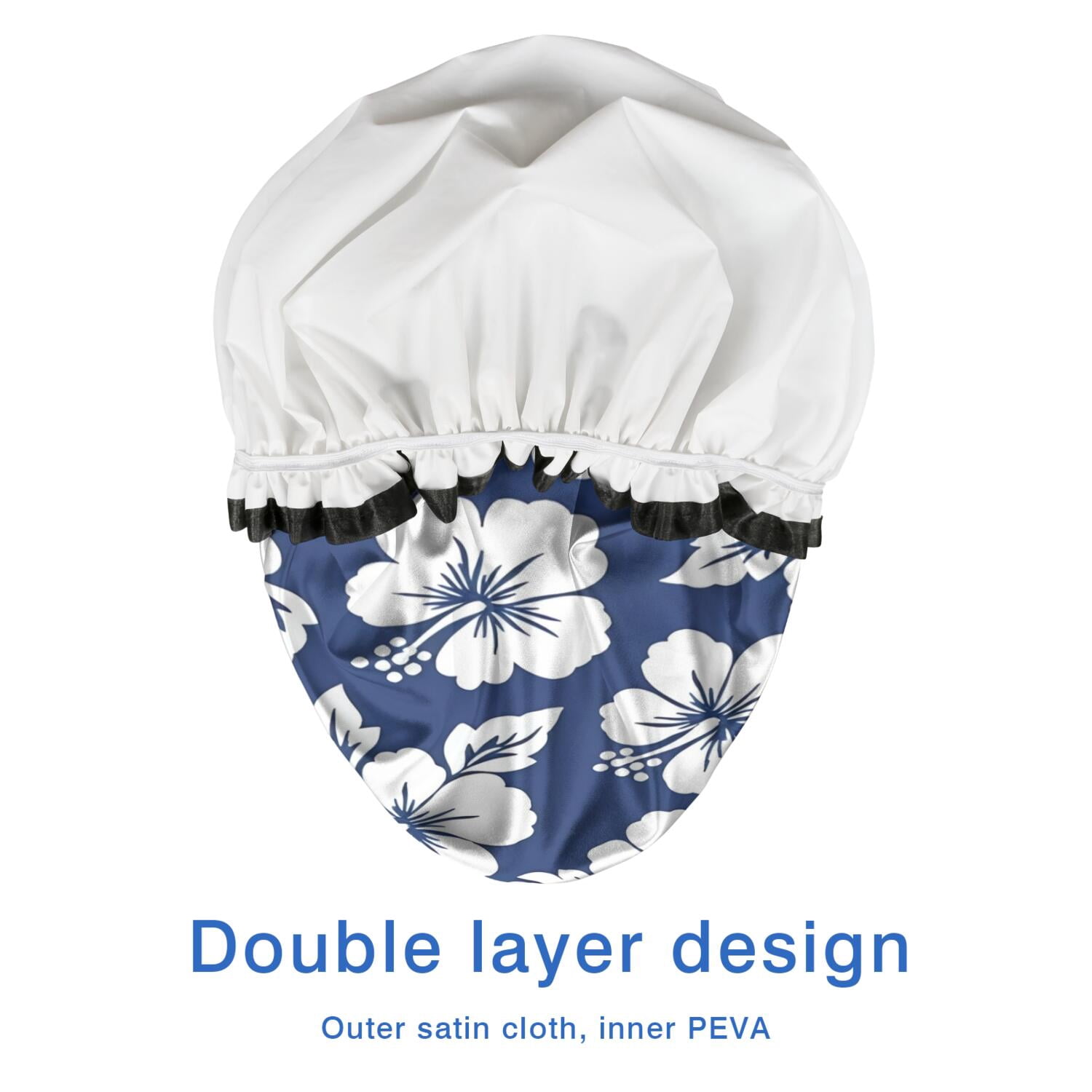 Shower Caps,Pioneer Flower Floral Print Pattern Waterproof Shower Cap for Women 4 Pieces,Double Reusable Hair Cover for Shower PEVA Elastic Stretch Hem