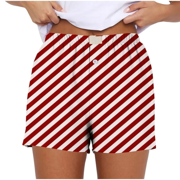 yillto Women's Lounge Shorts Cute Soft Elastic Waist Striped Pajama Bottoms Boxer Shorts Sleepwear