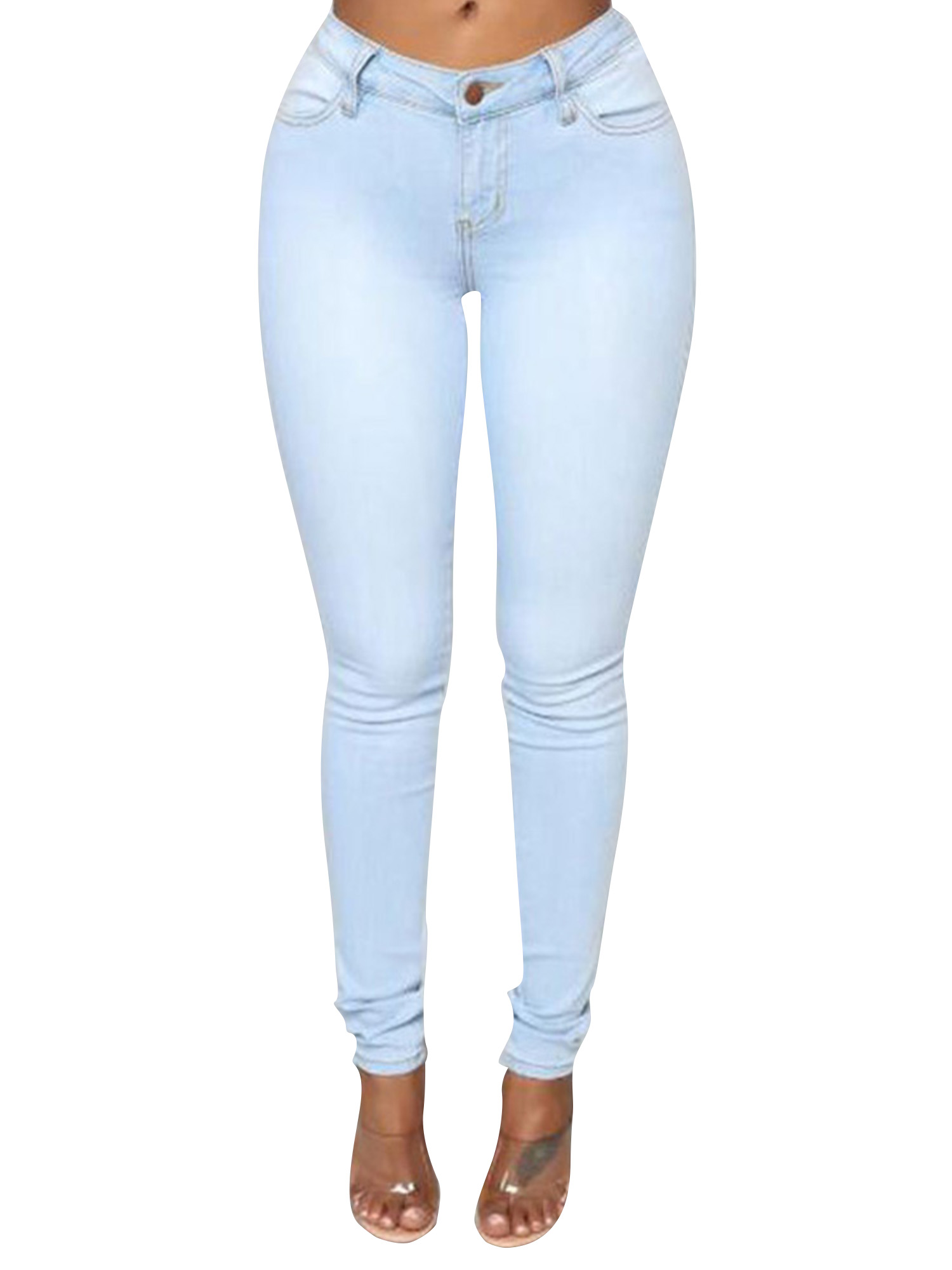 Women High Rise Distressed Solid Stretch Sexy Skinny Leg Denim Jeans Bodycon Jeggings Pencil Pants Trousers With Pockets - image 4 of 5