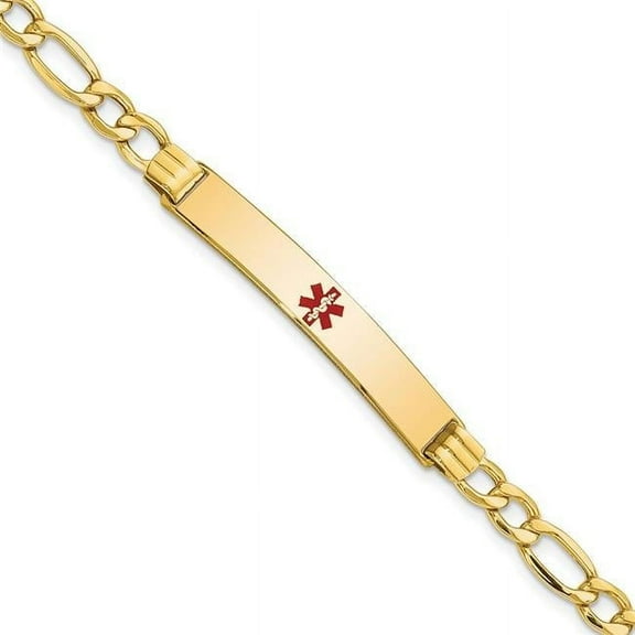 Primal Gold 14 Karat Yellow Gold Semi-Solid Medical Red Enamel Figaro ID Bracelet